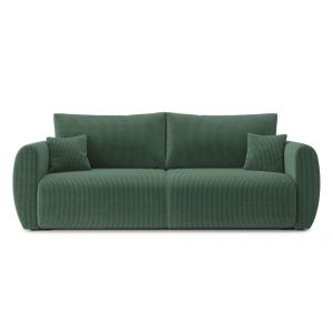 Image de Canap&eacute; droit convertible en velours c&ocirc;tel&eacute; 3 places vert