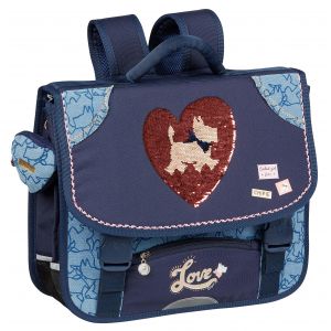 Image de Chipie Cartable Heart Sequins, Gibecière 2 Compartiments, 16 litres, L38 X H33 X P13 cm, Bleu