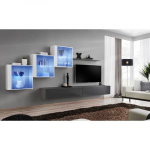 Image de Meuble TV Mural Design " XX" 330cm Gris & Blanc Prix