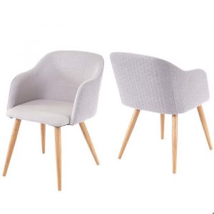 Décoshop26 2x chaises de salle à manger cuisine design rétro accoudoirs tissu gris clair pieds en métal aspect bois 04_0000365