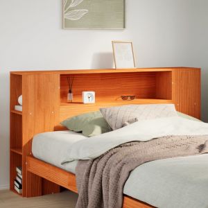 VidaXL Tête de lit avec rangement cire marron 140cm bois massif de pin, tête de lit en bois, tête de lit avec rangement, tête de lit sur pied