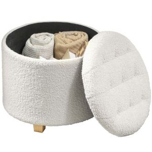 Homcom Pouf coffre rangement en tissu bouclette blanc