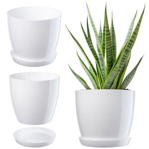 Pot de Fleur avec Support Couvercle en Plastique Pot de Fleur 16 cm Blanc pour Fleurs - Kadax