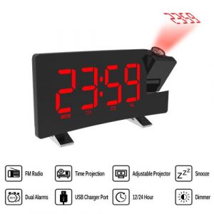 Réveil Horloge n érique reveil avec radio avec port de chargeur USB Pour recharger le téléphone Projection temporelle (Rouge)