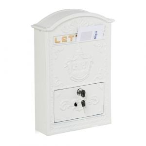 Relaxdays Boite aux Lettres, Design rétro, 2 clés, Jolis détails, H x L x P : 42 x 28 x 10 cm, Blanc et doré