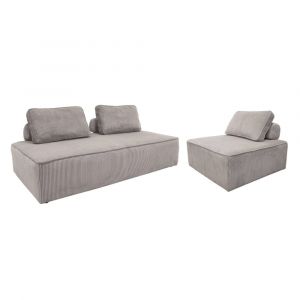 Ensemble chauffeuses en velours côtelé 3 places gris clair