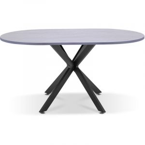Marui - Table &agrave; manger ovale en bois et m&eacute;tal avec pied central Kiso 180x100 cm - gris effet bois