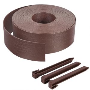VOUNOT Bordure de Jardin en PE 20 mètres avec 12 Piquets d’ancrage Bordure de Gazon Flexible Bordurette de Pelouse Aspect Naturel Hauteur 8cm Epaisseur 3mm Marron