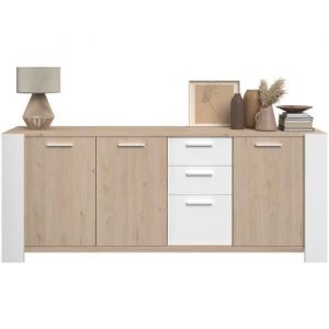 Parisot Buffet bas - loft - Chene / Blanc - 3 portes - 3 tiroirs