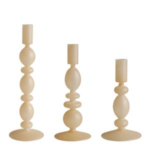 Mathilde M. 3 bougeoirs verre beige givré beiges
