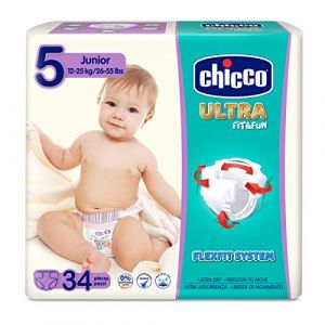 Chicco Ultra Fit & Fun Lot de 34 couches ultra absorbantes Taille 5, 12-25 kg