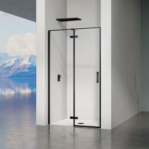 Porte de douche pivotante à charnières profilés noirs mat accès de Porte à droite 120x195cm - Grand Verre