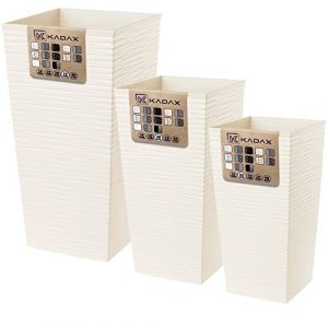 KADAX Pot de Fleur Haut, Grande Jardiniere en Plastique pour Une Décoration Interieure et Exterieure (Crème, Lot de 3: 46.5 cm, 57.5 cm, 68 cm)