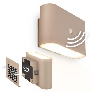 BRILONER Sticklights - Lampe murale sans électricité ni perçage avec détecteur de mouvement, batterie, fixation magnétique amovible, sans fil, 16 x 9,5 x 6,5 cm, beige