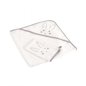 B&eacute;b&eacute; Douceur, Set Cape de Bain B&eacute;b&eacute; 75 x 75 cm et Gant de Toilette Coton Eponge Lapin Essen'Ciel