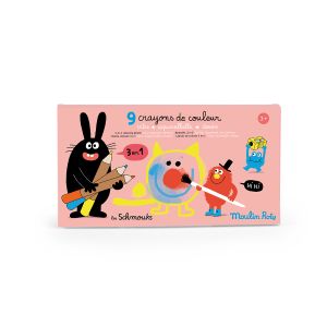 9 crayons de couleur 3 en 1 Les Schmouks Moulin Roty