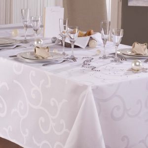 Calitex Nappe rectangulaire en tissu damassé enduit MADIGAN Blanche