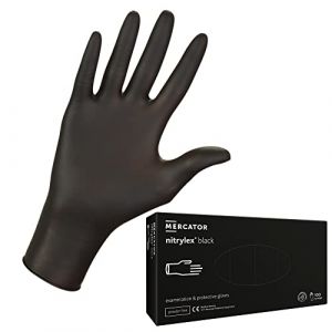 MERCATOR MEDICAL Nitrylex Black Gants Nitrile Jetables, Examen Protecteur, Non Poudrés, Non Stériles, Noir, Taille S, Ambidextre, Micro + Bout Doigt Texturé, Poignet Bordé, dispenser box 100 Pcs