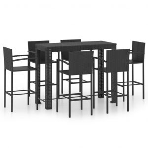 Image de VidaXL Jeu de bar de jardin 7 pcs avec accoudoirs Résine tressée Noir