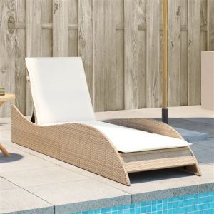 VidaXL Chaise Longue avec Coussins, Lit de Repos avec Dossier Réglable, Bain de Soleil, Meuble de Jardin Extérieur, Moderne, Beige Résine Tressée