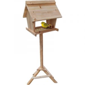 Relaxdays Mangeoire pour oiseaux sur pied, en bois de sapin, jardin, balcon et terrasse, nichoir HBT : 107 x 32 x 27 cm.