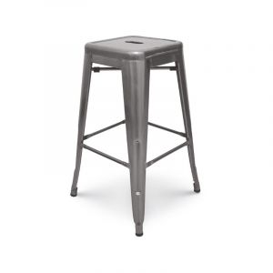 Kosmi Tabouret de bar en m&eacute;tal brut aspect galvanis&eacute; style industriel - Sans dossier - Hauteur 66 cm