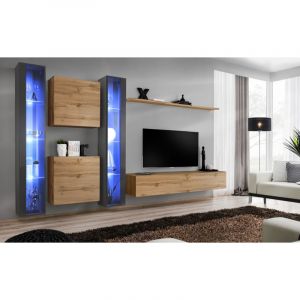 Meuble TV Mural Design " XVI" 330cm Naturel & Gris Prix
