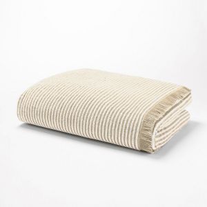 Maxi drap de bain éponge rayée MALO Beige Ficelle Taille 100X150 cm