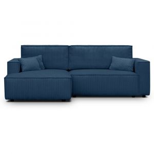 Canapé d'angle gauche convertible 3 places - velours côtelé bleu
