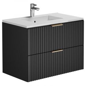 Meuble de salle de bain suspendu strié avec vasque à encastrer - Noir - 80 cm - ZEVARA