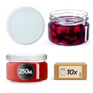 Kadax - Lot de 10 petits pots à confiture avec couvercles hermétiques, 250 ml, idéaux comme cadeau pour miel et épices, blancs