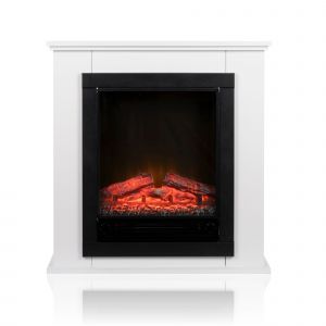 Classic Fire Cheminée Électrique Lugano – Chauffage d’Appoint 1800W avec Effet de Feu LED – Poêle Électrique Décoratif avec Protection – Blanc