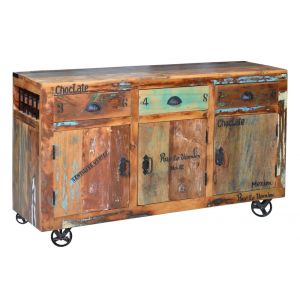 Decoration D ’ Autrefois - Buffet 3 Tiroirs Bois, Fer Marron 140x40x86cm - Bois-Fer