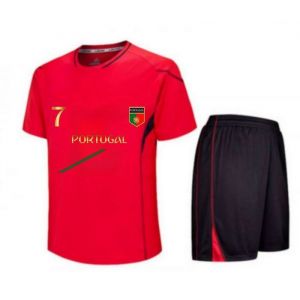 Ensemble Foot Enfant Portugal – T-Shirt Rouge + Short Noir Taille 7 Au 10 Ans (Taille 7-8 Ans,Couleur Rouge)