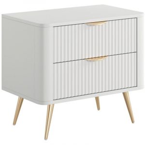 Table de chevet - 2 tiroirs - Blanc et dor&eacute; - ELONARIA de Pascal Morabito