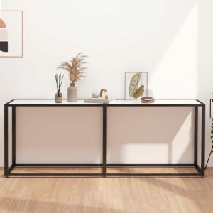 Image de VidaXL Table console Marbre blanc 200x35x75,5 cm Verre trempé