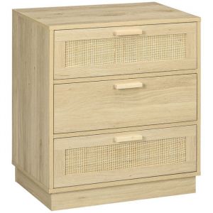 Homcom Chiffonnier 3 tiroirs style bohème rotin effet bois clair dim. 60 x 38 x 69 cm