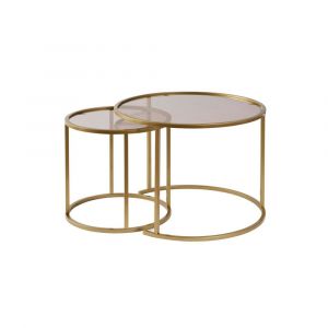 Pier Import - Table gigogne verre ambré - cadre doré (lot de 2) ⌀60 cm tulum