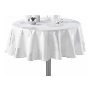 L'Harmonie du Décor Nappe Imprimé Argent/Platine Polyester Blanc 180 x 180 cm