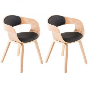 CLP Lot 2 chaises avec pieds en bois assise en similicuir Nature / Noir