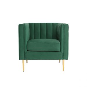 Image de Fauteuil James Velours Vert pieds doré