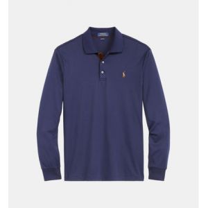 Ralph Lauren Polo ajusté coton pima manches longues Bleu Polo - Couleur Bleu - Taille M