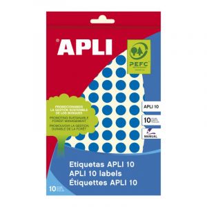 APLI 02731 Etiquettes adh&eacute;sives circulaires 10 mm Bleu