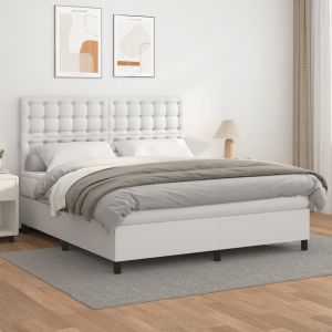 VidaXL Lit &agrave; sommier tapissier avec matelas Blanc 160x200cm Similicuir - White
