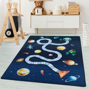 Carpetsale24 Tapis enfant motif espace coloris bleu marine 100x150 cm tapis chambre enfant tapis chambre bébé