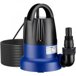 wiltec Pompe &agrave; eau immerg&eacute;e &agrave; aspiration plate 400 W &ndash; Jusqu&rsquo;&agrave; 1 mm &ndash; 7000 l/h &ndash; Refoulement max. 7 m, profondeur max. 7 m &ndash; Capteur de niveau d&rsquo;eau