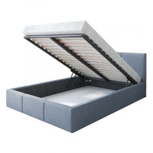 Lit Double Tesia 140x190 + Coffre - Sommier inclus Gris clair - Gris clair
