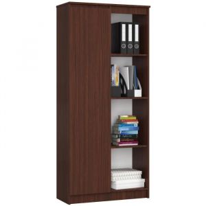 Abamihome - Bibliothèque de bureau akord R80 Wengé 80 cm 1 porte façade Wengé 8 étagères 80x35x180 cm