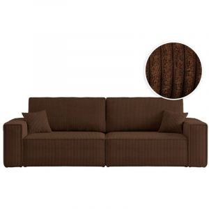 Loungitude Canap&eacute; droit 3 places FARAH convertible en velours c&ocirc;tel&eacute; - Marron