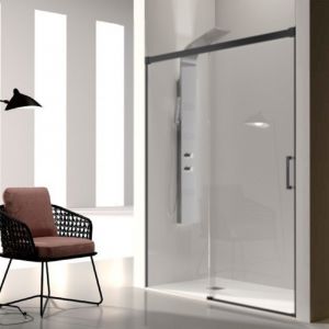 Paroi de douche fixe + Porte coulissante GLAS&Eacute; profil noir mat 180 cm Sans paroi lat&eacute;rale